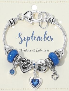 September - Birthstone Heart Charm Multi Beaded Bracelet